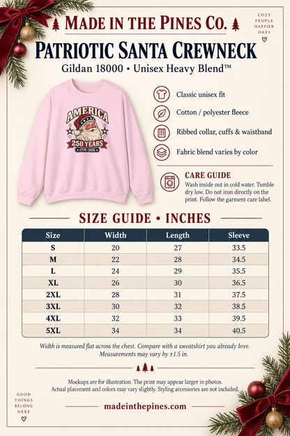 America 250 Years Santa Crewneck Sweatshirt — 1776–2026 Patriotic Vintage Christmas Sweater