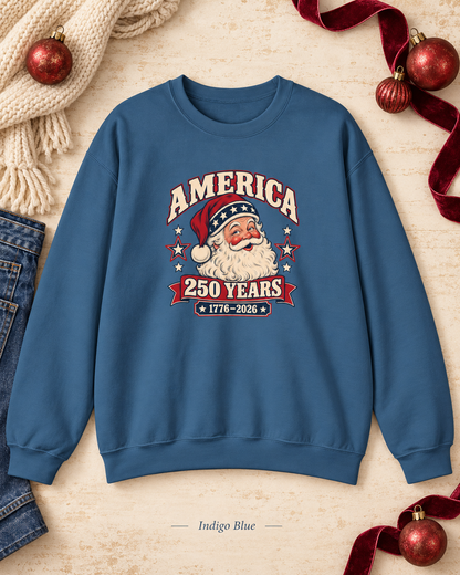 America 250 Years Santa Crewneck Sweatshirt — 1776–2026 Patriotic Vintage Christmas Sweater