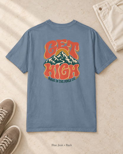 Get High Mountain T-Shirt — Retro Psychedelic Nature Graphic Tee