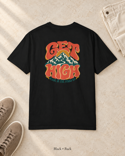 Get High Mountain T-Shirt — Retro Psychedelic Nature Graphic Tee