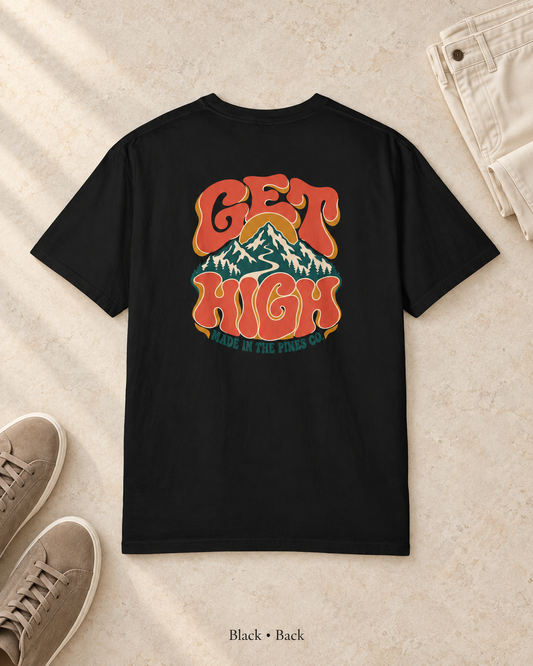 Get High Mountain T-Shirt — Retro Psychedelic Nature Graphic Tee