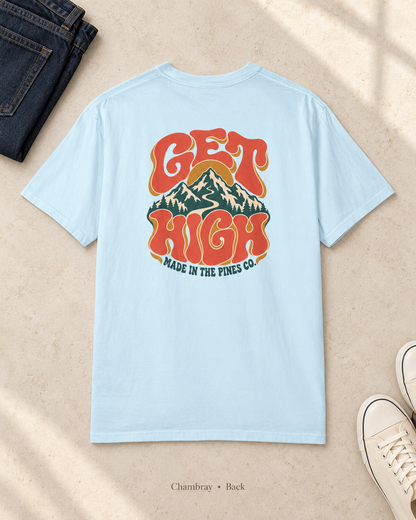Get High Mountain T-Shirt — Retro Psychedelic Nature Graphic Tee