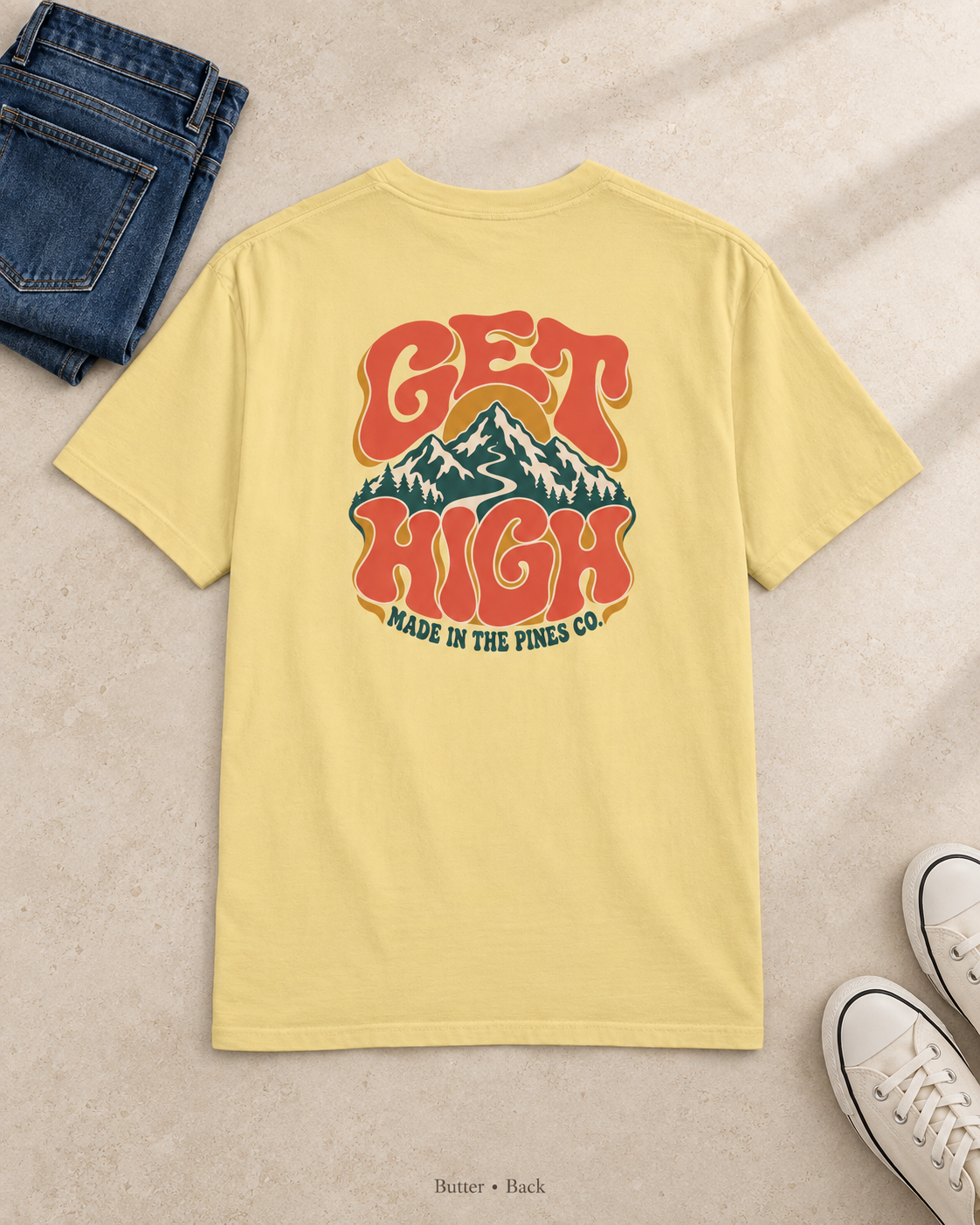 Get High Mountain T-Shirt — Retro Psychedelic Nature Graphic Tee