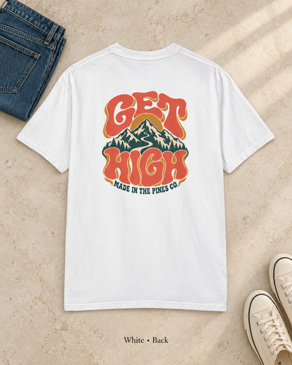 Get High Mountain T-Shirt — Retro Psychedelic Nature Graphic Tee