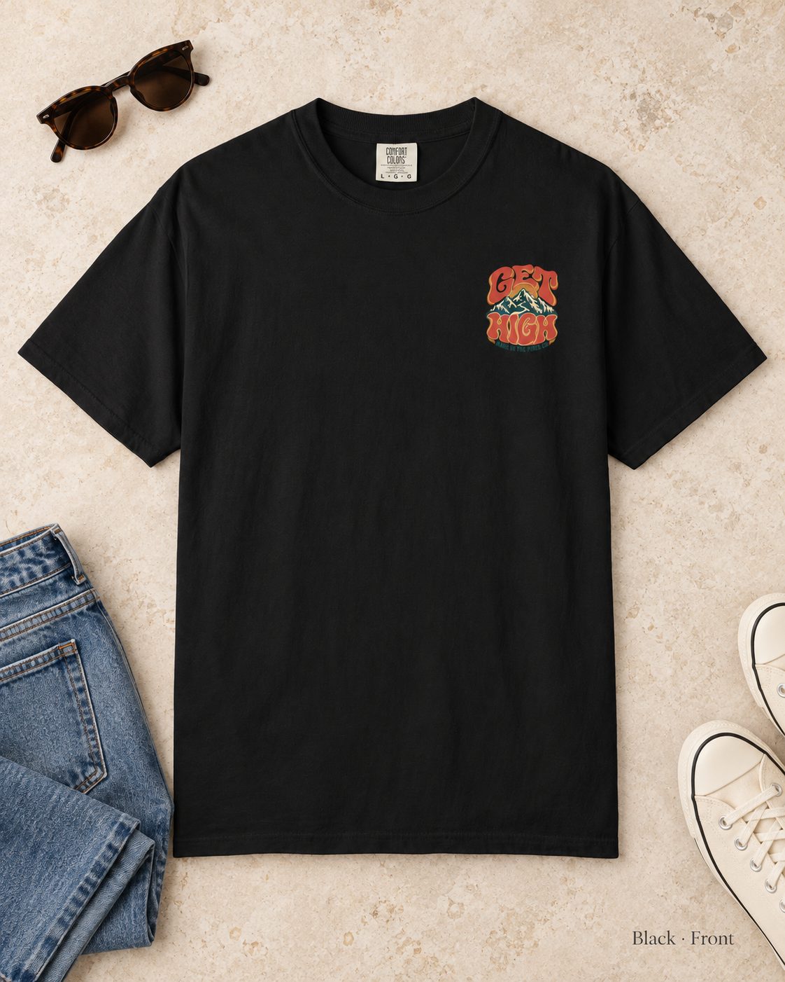 Get High Mountain T-Shirt — Retro Psychedelic Nature Graphic Tee