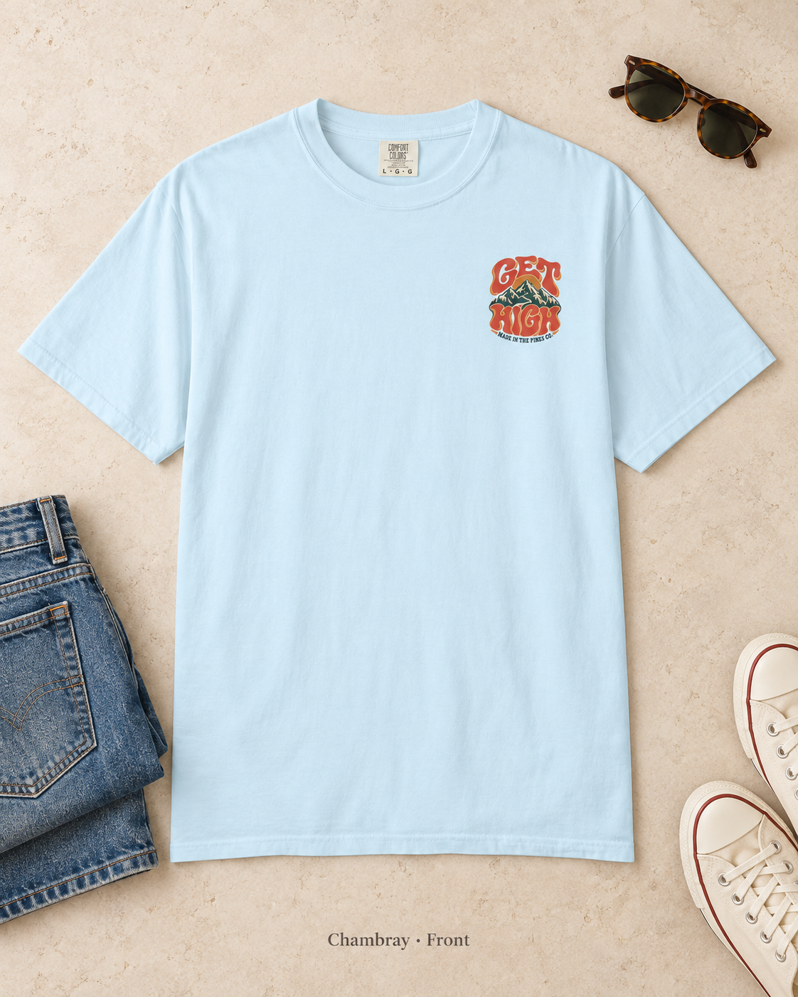 Get High Mountain T-Shirt — Retro Psychedelic Nature Graphic Tee