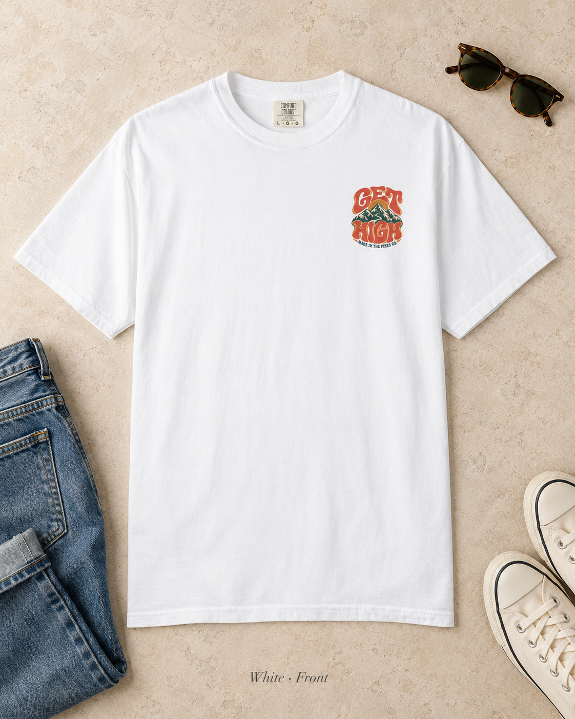 Get High Mountain T-Shirt — Retro Psychedelic Nature Graphic Tee