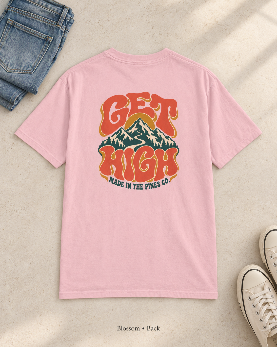 Get High Mountain T-Shirt — Retro Psychedelic Nature Graphic Tee