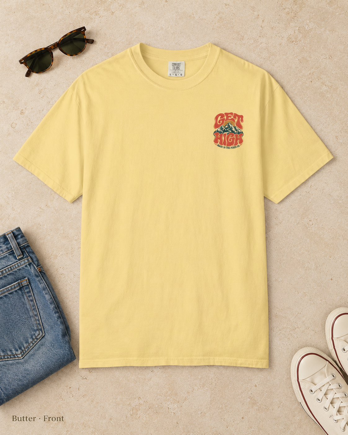 Get High Mountain T-Shirt — Retro Psychedelic Nature Graphic Tee