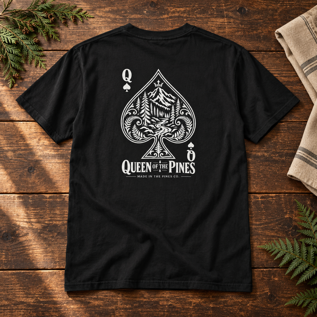 Queen of the Pines Graphic T-Shirt — Vintage Spade Forest Design