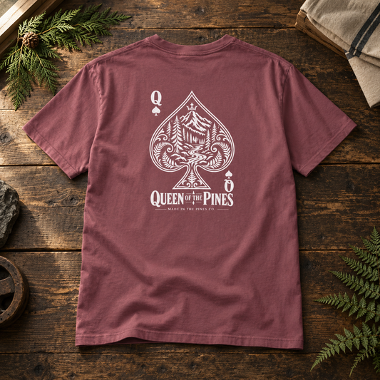Queen of the Pines Graphic T-Shirt — Vintage Spade Forest Design