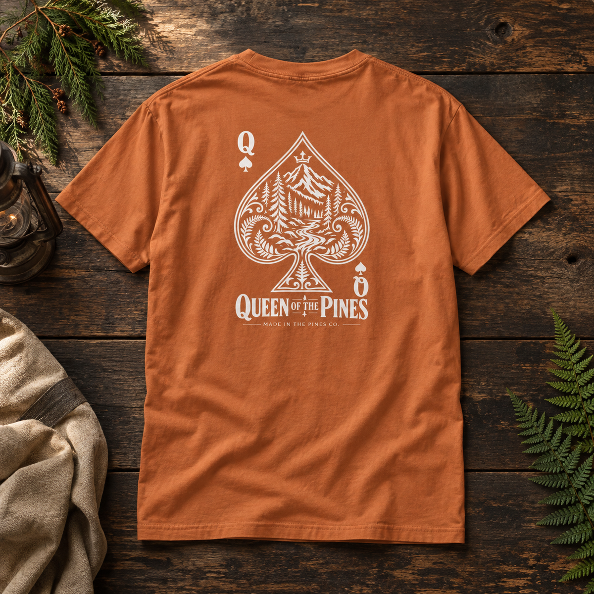 Queen of the Pines Graphic T-Shirt — Vintage Spade Forest Design