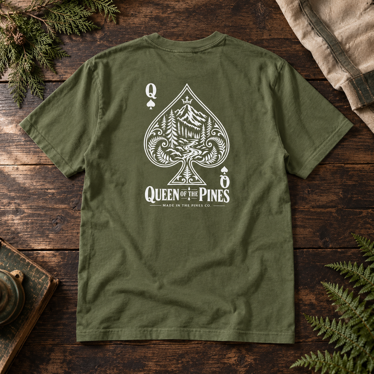 Queen of the Pines Graphic T-Shirt — Vintage Spade Forest Design