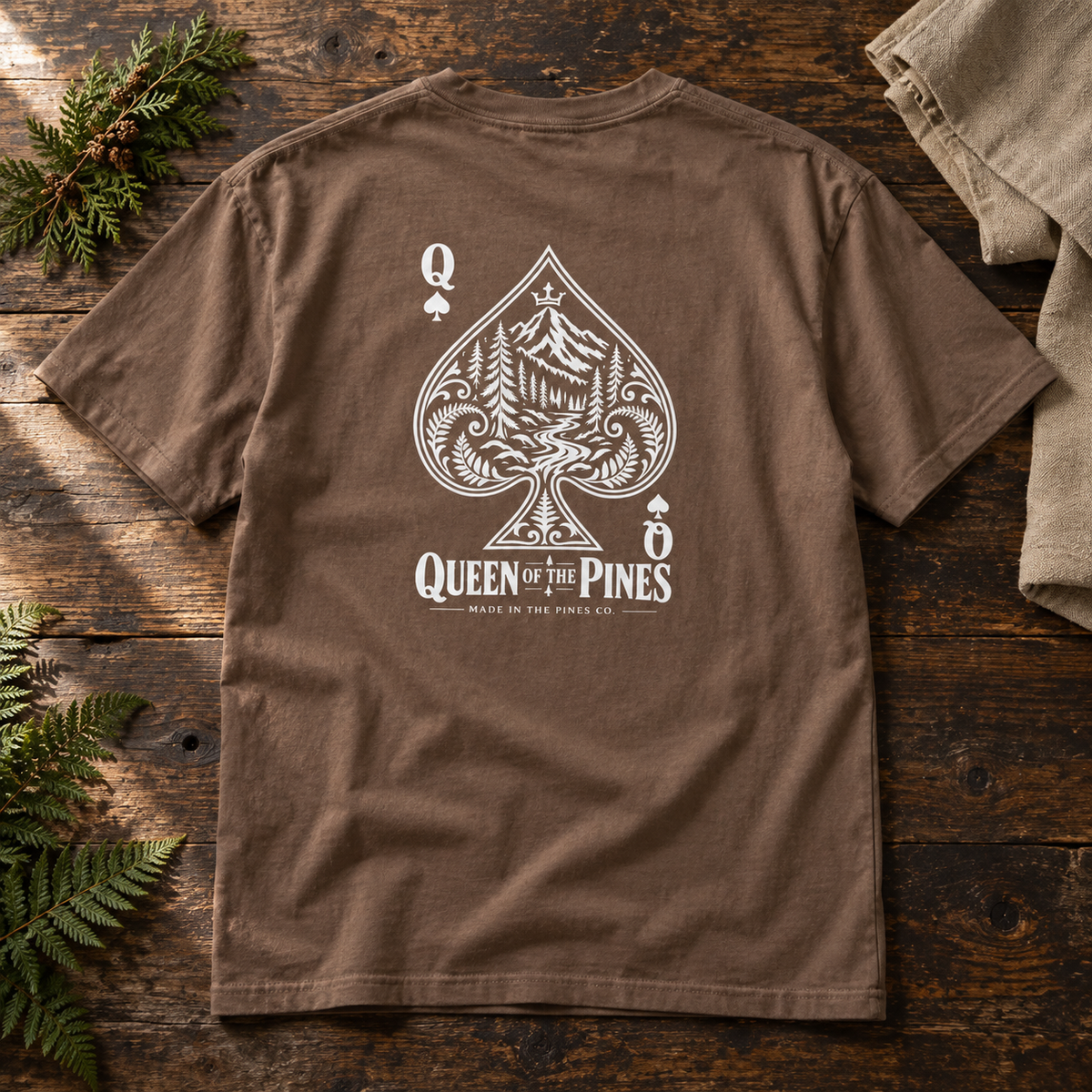 Queen of the Pines Graphic T-Shirt — Vintage Spade Forest Design
