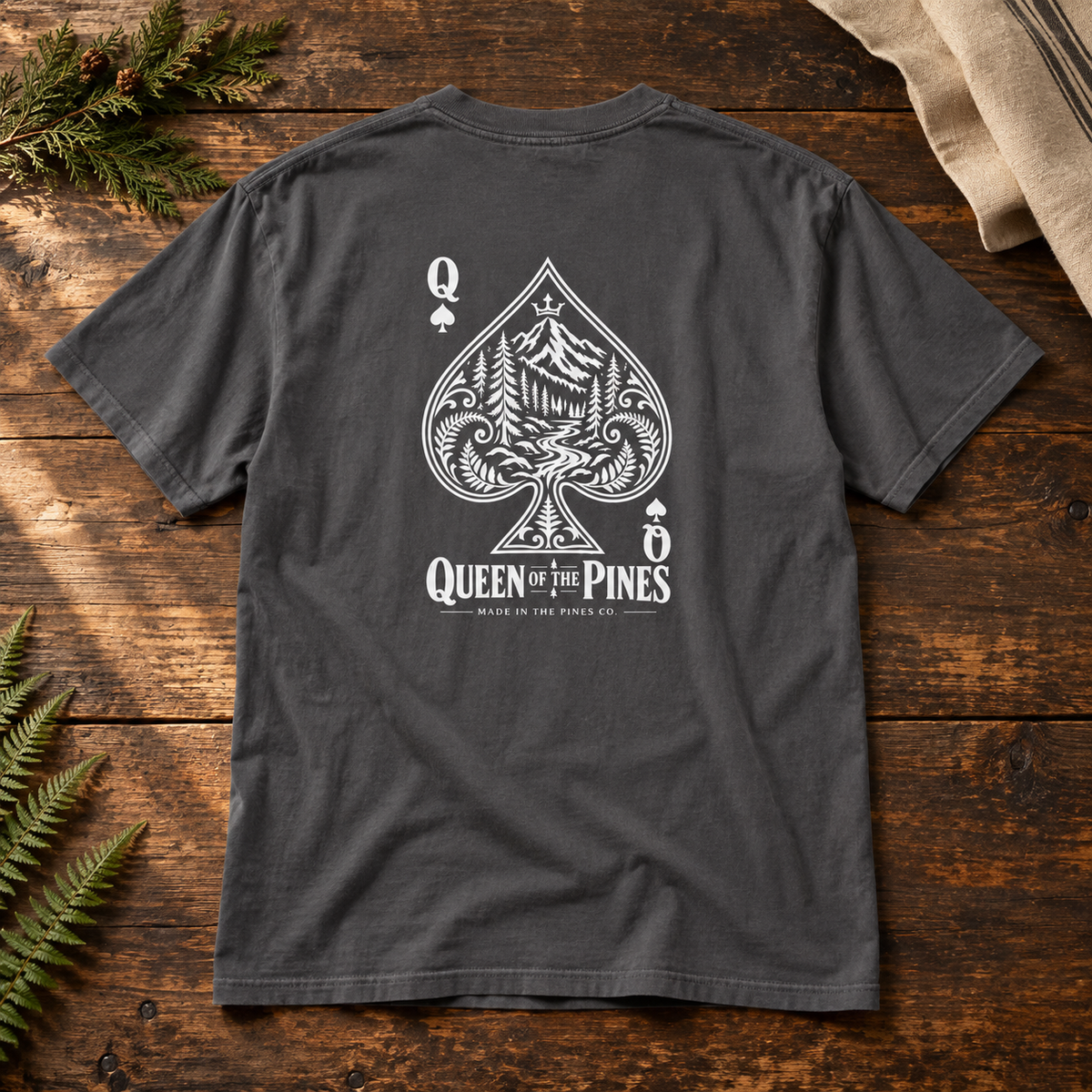 Queen of the Pines Graphic T-Shirt — Vintage Spade Forest Design