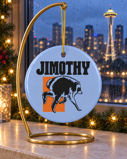 Jimothy Raccoon Illustration Ceramic Ornament | Double-Sided Round Ornament
