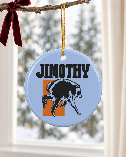 Jimothy Raccoon Illustration Ceramic Ornament | Double-Sided Round Ornament