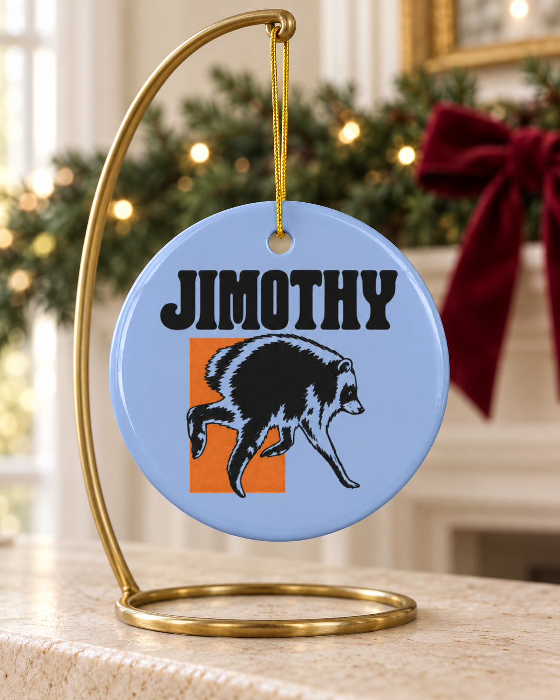 Jimothy Raccoon Illustration Ceramic Ornament | Double-Sided Round Ornament