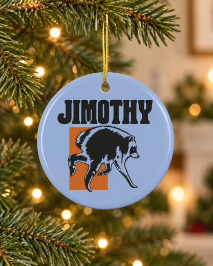 Jimothy Raccoon Illustration Ceramic Ornament | Double-Sided Round Ornament