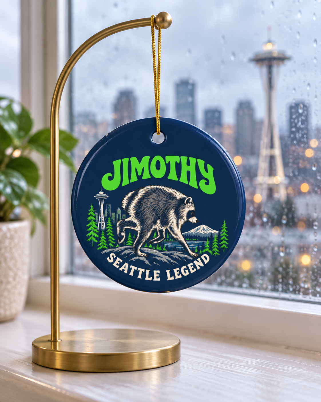 Jimothy 'Seattle Legend' Ceramic Ornament — Round Holiday Keepsake
