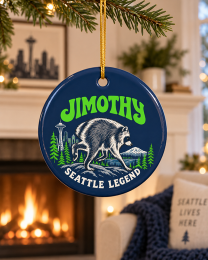 Jimothy 'Seattle Legend' Ceramic Ornament — Round Holiday Keepsake