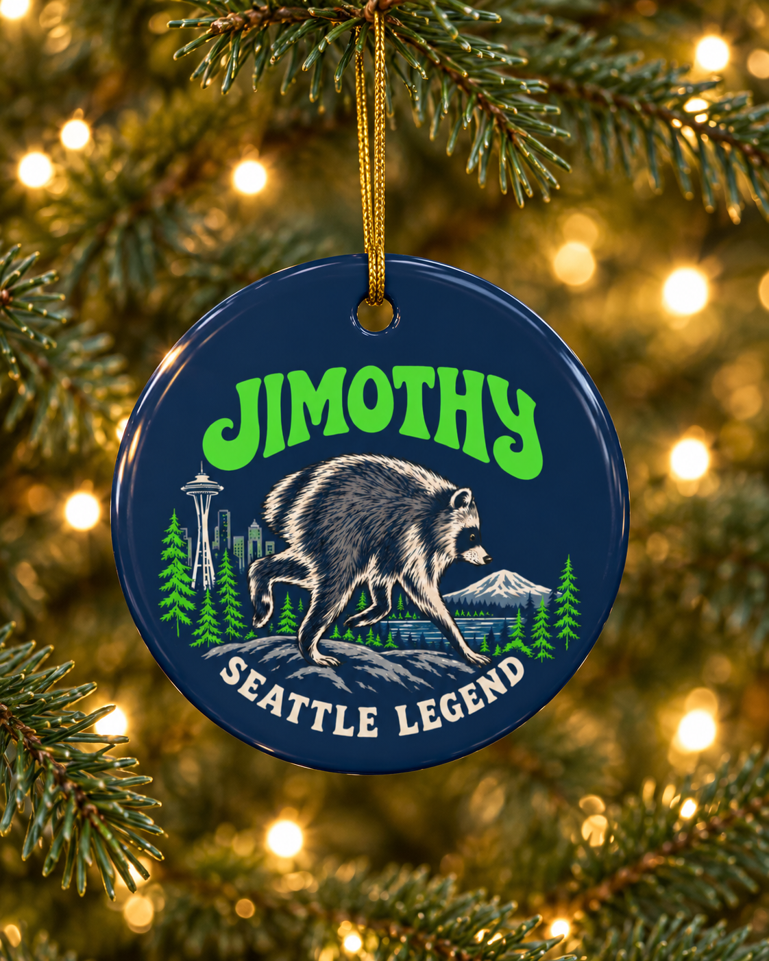 Jimothy 'Seattle Legend' Ceramic Ornament — Round Holiday Keepsake