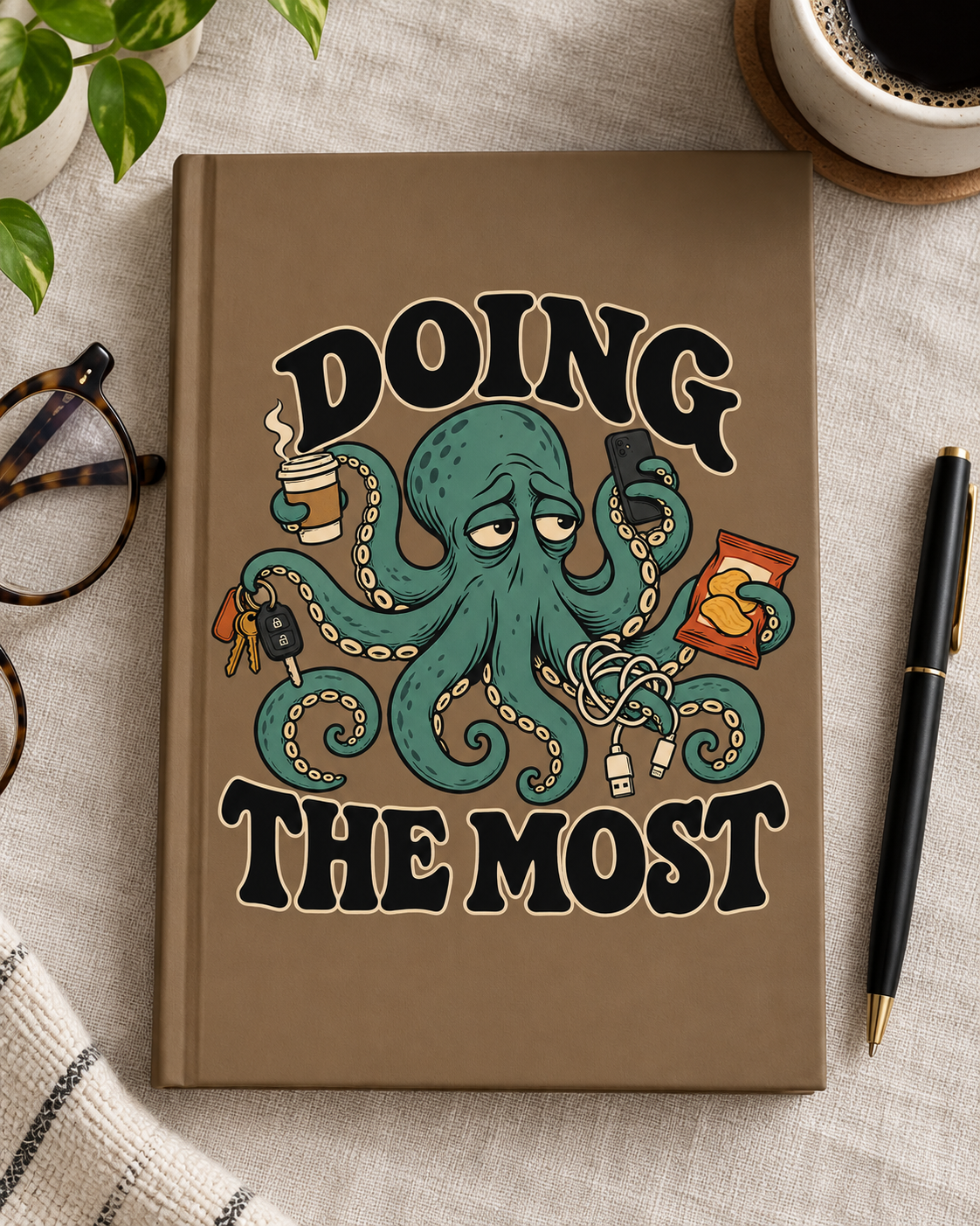 Doing the Most Octopus Journal, Funny Multitasking Notebook, Matte Hardcover Lined Journal, Coworker Gift