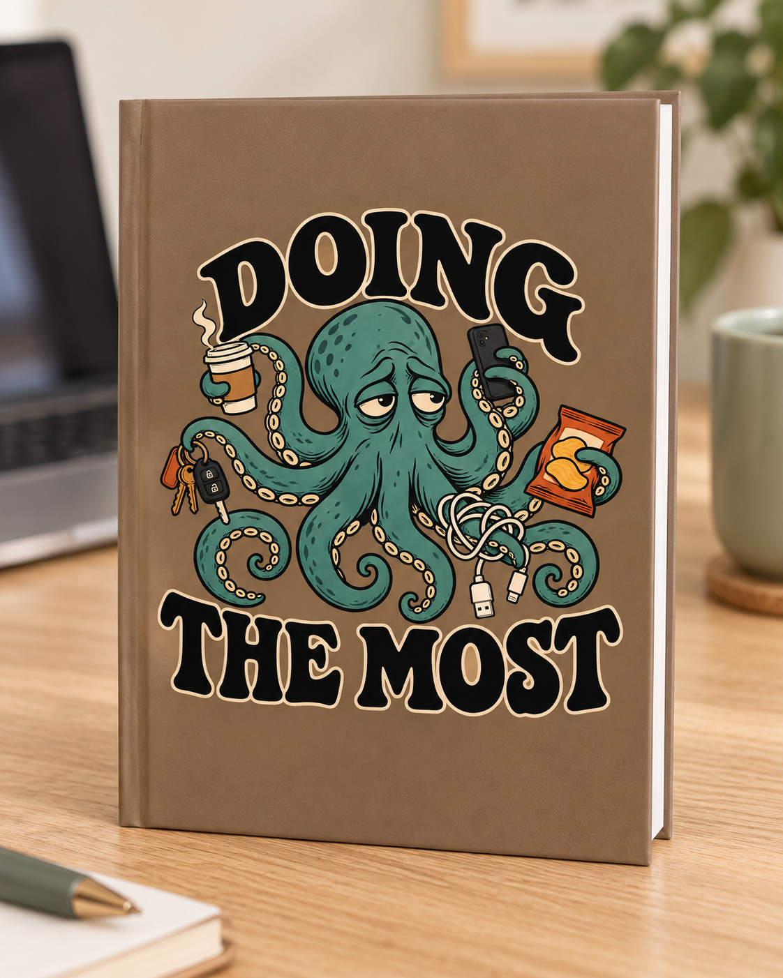 Doing the Most Octopus Journal, Funny Multitasking Notebook, Matte Hardcover Lined Journal, Coworker Gift