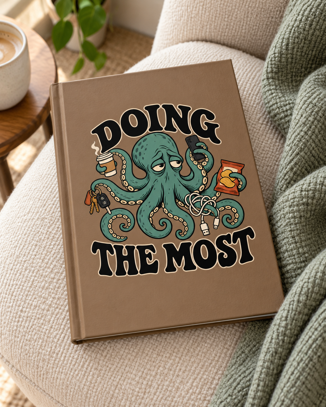 Doing the Most Octopus Journal, Funny Multitasking Notebook, Matte Hardcover Lined Journal, Coworker Gift