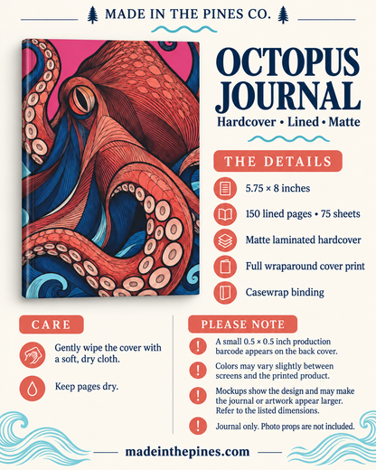 Octopus Tentacles Hardcover Journal | Lined Matte Notebook