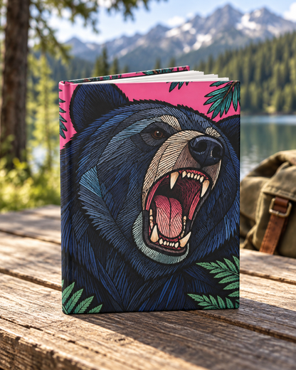 Roaring Bear Hardcover Journal Pink Mountain Forest Notebook Lined Wildlife Nature Gift