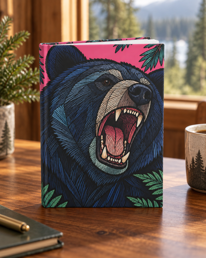 Roaring Bear Hardcover Journal Pink Mountain Forest Notebook Lined Wildlife Nature Gift