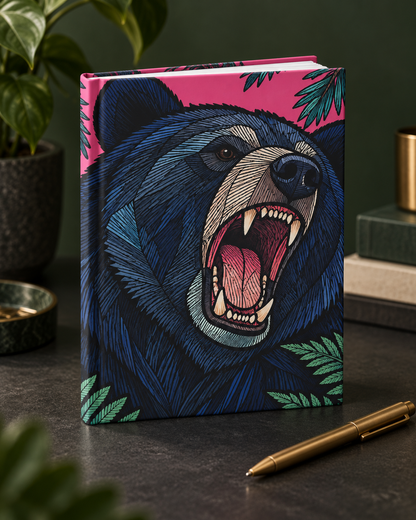 Roaring Bear Hardcover Journal Pink Mountain Forest Notebook Lined Wildlife Nature Gift
