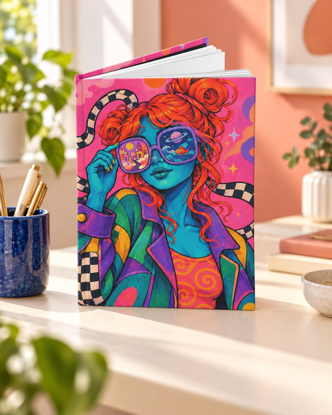 Psychedelic Space Girl Hardcover Journal — Lined Matte Notebook