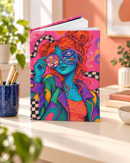 Psychedelic Space Girl Hardcover Journal — Lined Matte Notebook