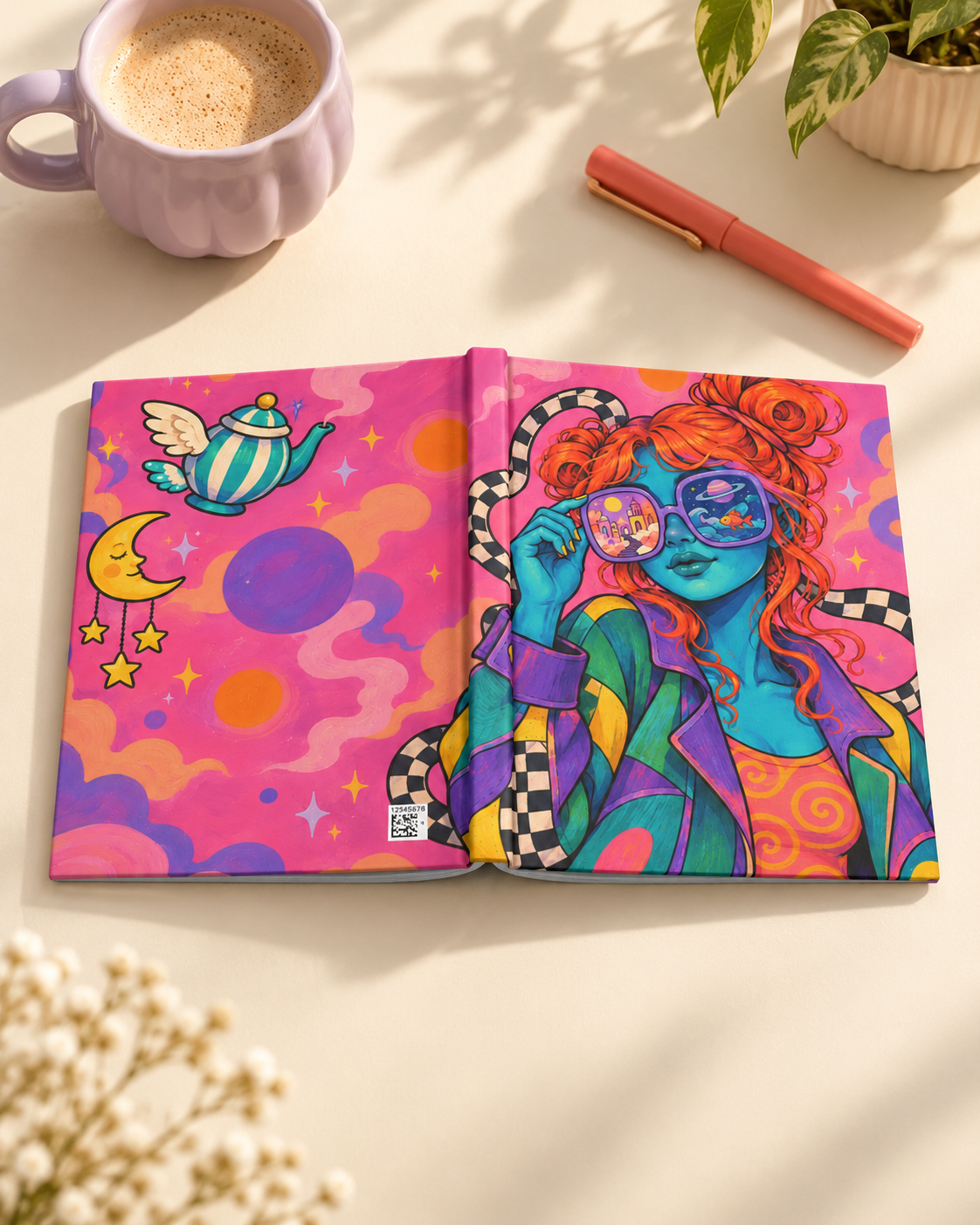 Psychedelic Space Girl Hardcover Journal — Lined Matte Notebook