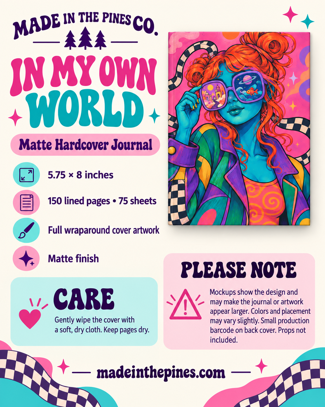 Psychedelic Space Girl Hardcover Journal — Lined Matte Notebook