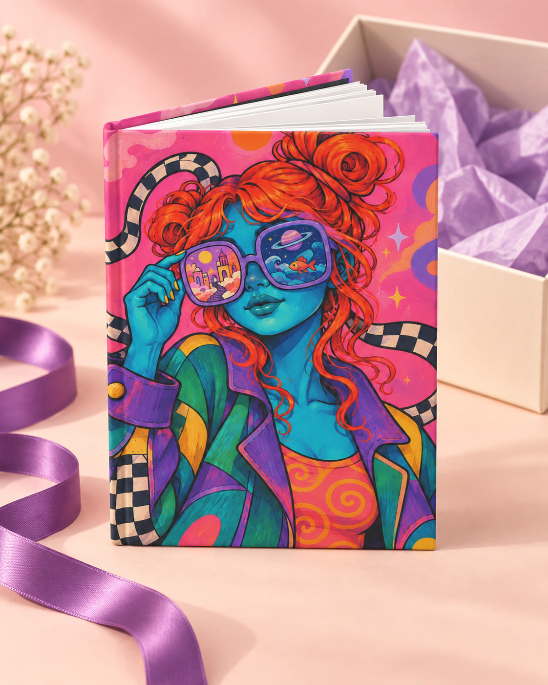 Psychedelic Space Girl Hardcover Journal — Lined Matte Notebook