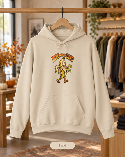Ripe to Be Dead banana monster Hoodie | spooky fruit illustration