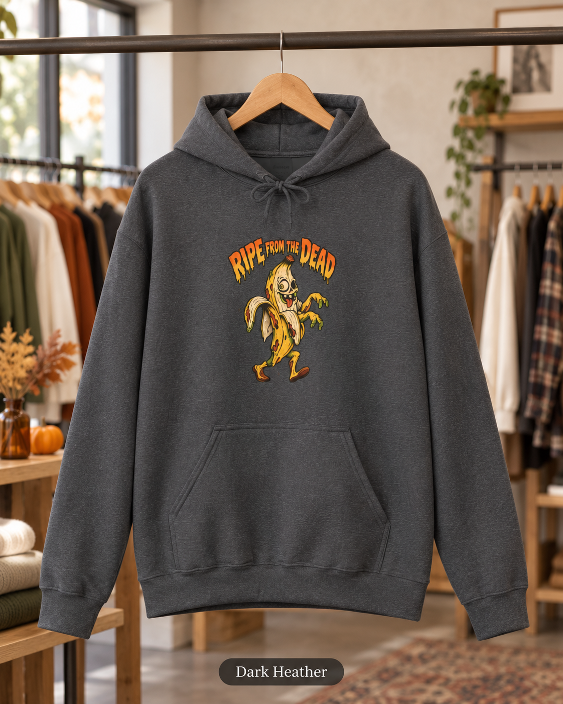 Ripe to Be Dead banana monster Hoodie | spooky fruit illustration
