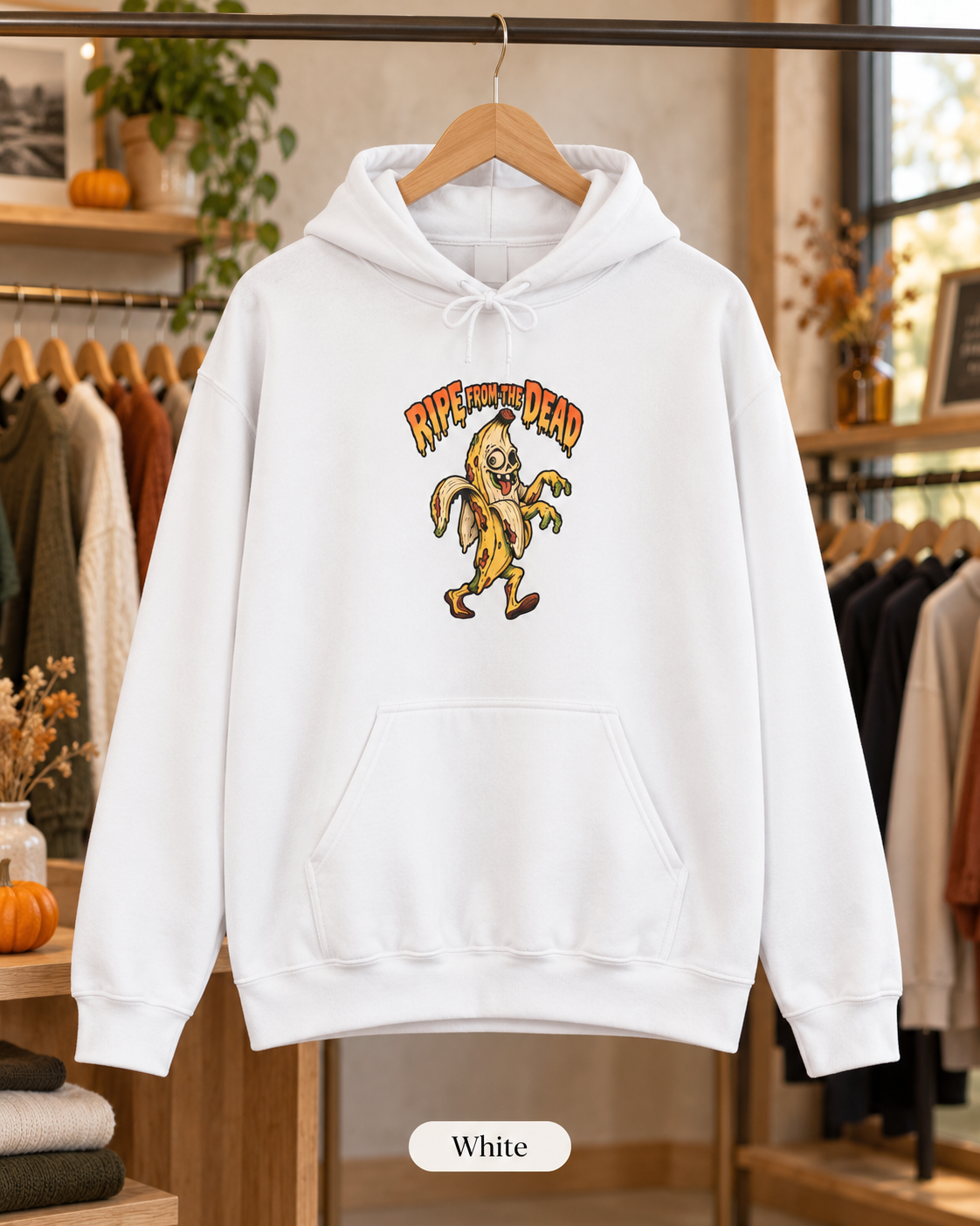 Ripe to Be Dead banana monster Hoodie | spooky fruit illustration