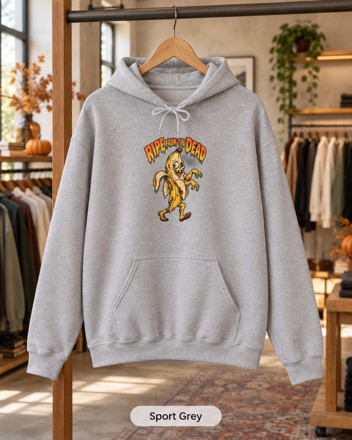 Ripe to Be Dead banana monster Hoodie | spooky fruit illustration
