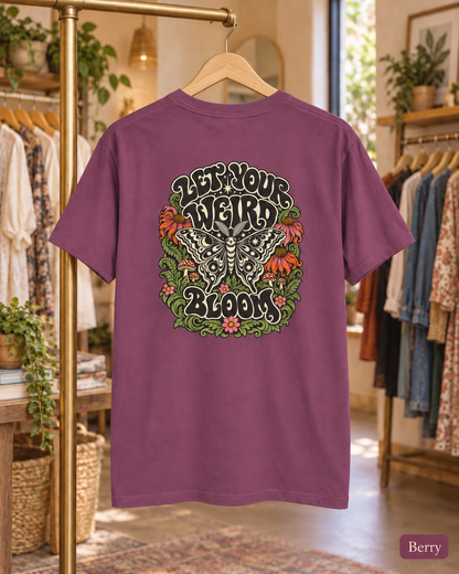Let Your Weird Bloom T-shirt | Butterfly Floral Retro Design