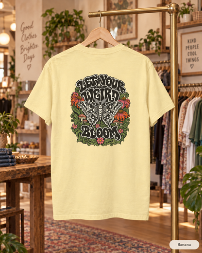 Let Your Weird Bloom T-shirt | Butterfly Floral Retro Design