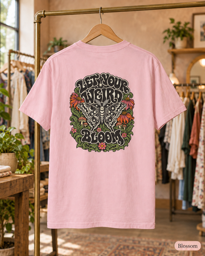 Let Your Weird Bloom T-shirt | Butterfly Floral Retro Design