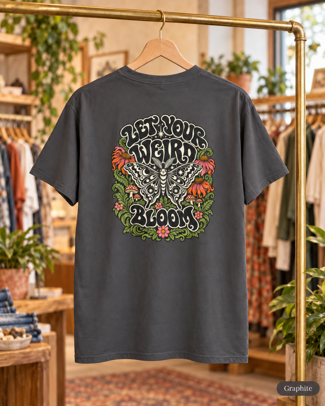 Let Your Weird Bloom T-shirt | Butterfly Floral Retro Design