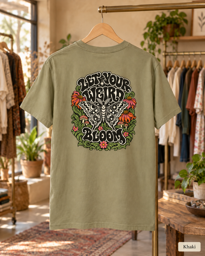 Let Your Weird Bloom T-shirt | Butterfly Floral Retro Design