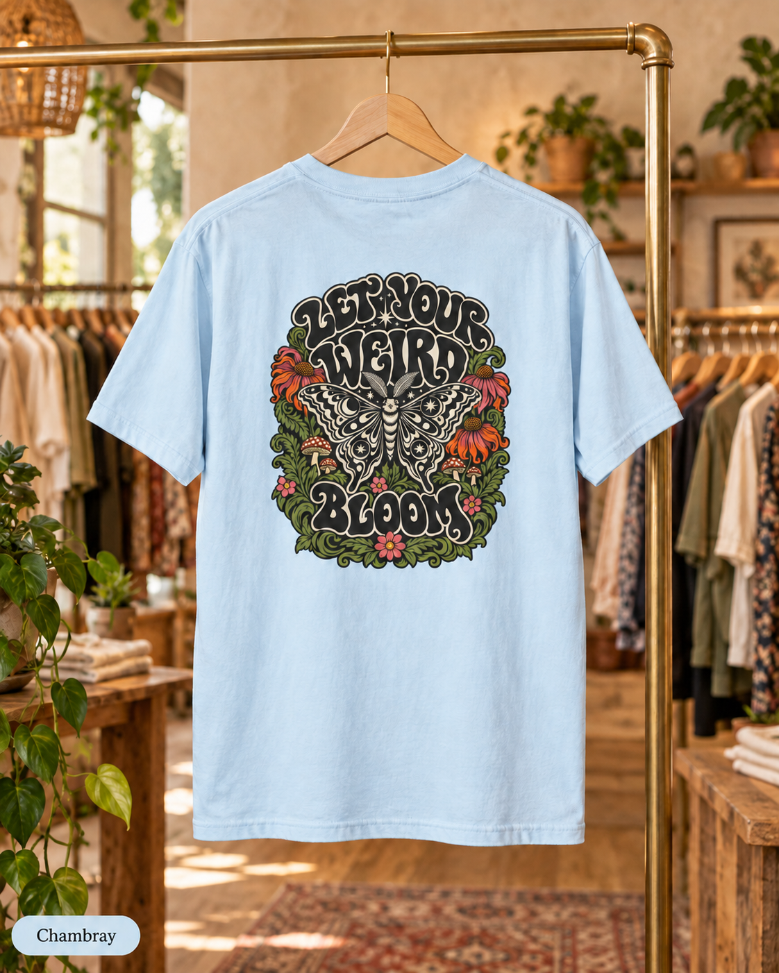 Let Your Weird Bloom T-shirt | Butterfly Floral Retro Design