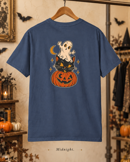 Halloween Cat & Ghost Pumpkin T-Shirt