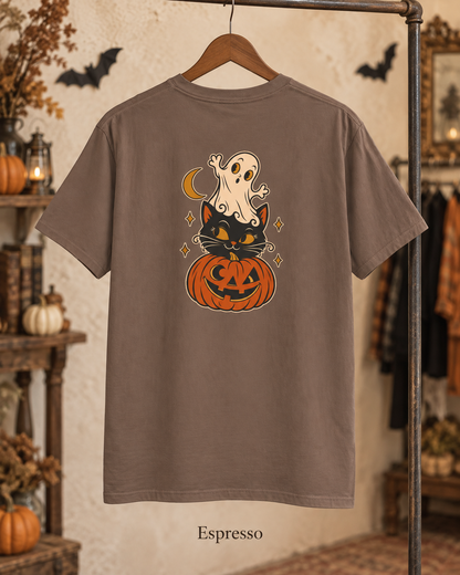 Halloween Cat & Ghost Pumpkin T-Shirt